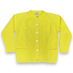 Vintage Full Fashioned 1950s Lemon Yellow Cardigan Sweater w/ Buttons Grandma